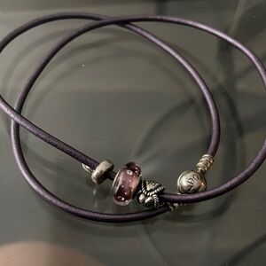 purple pandora double layer bracelet charms included